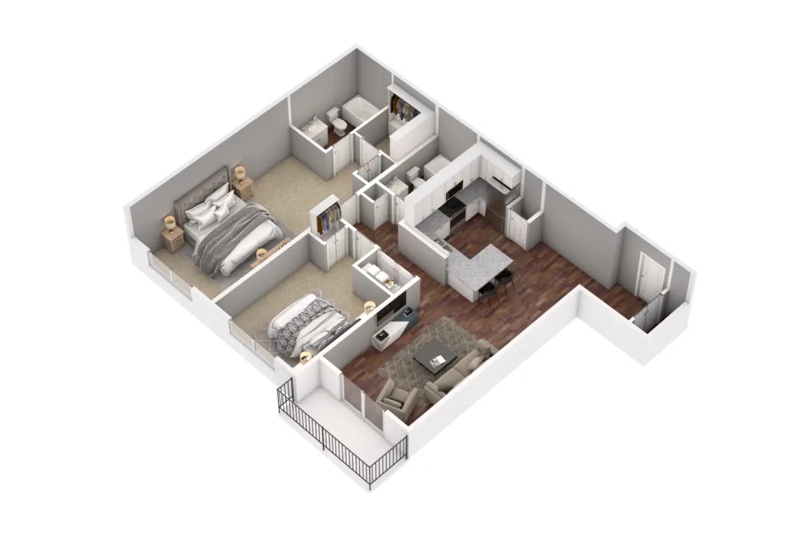 Floor plan for 2 beds, 2 baths, 1184 sqft